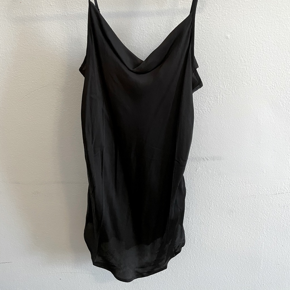 Black Silk Cowl Neck Tank Top